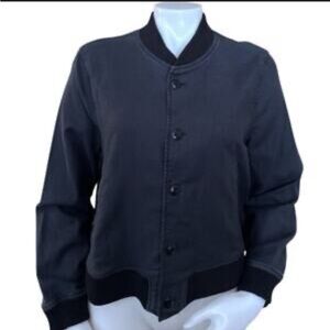 THE GREAT The Swingy Varsity Bomber Jacket grey black, size Med, fall layering